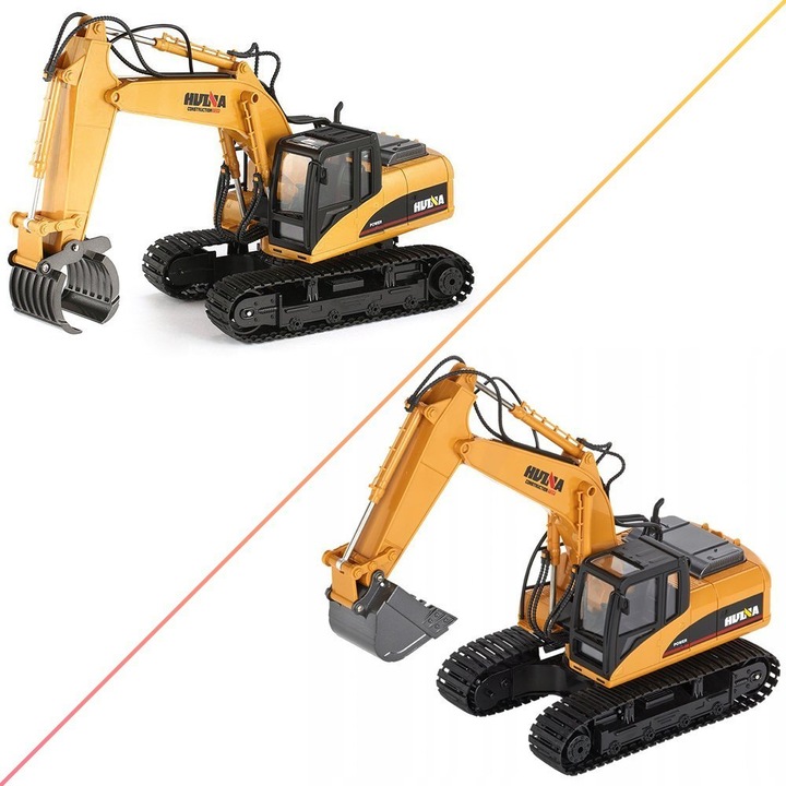 Excavator RC 2in1 Huina, metalica, cu cupa si prindere, 56cm, 1:14, 15 canale, 2.4GHz
