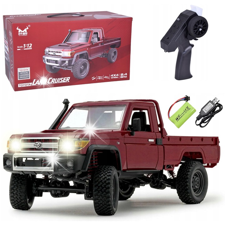 Masina RC Toyota Land Cruiser 4x4, 36x16x16cm, 2 culori: nisip si rosu, set complet