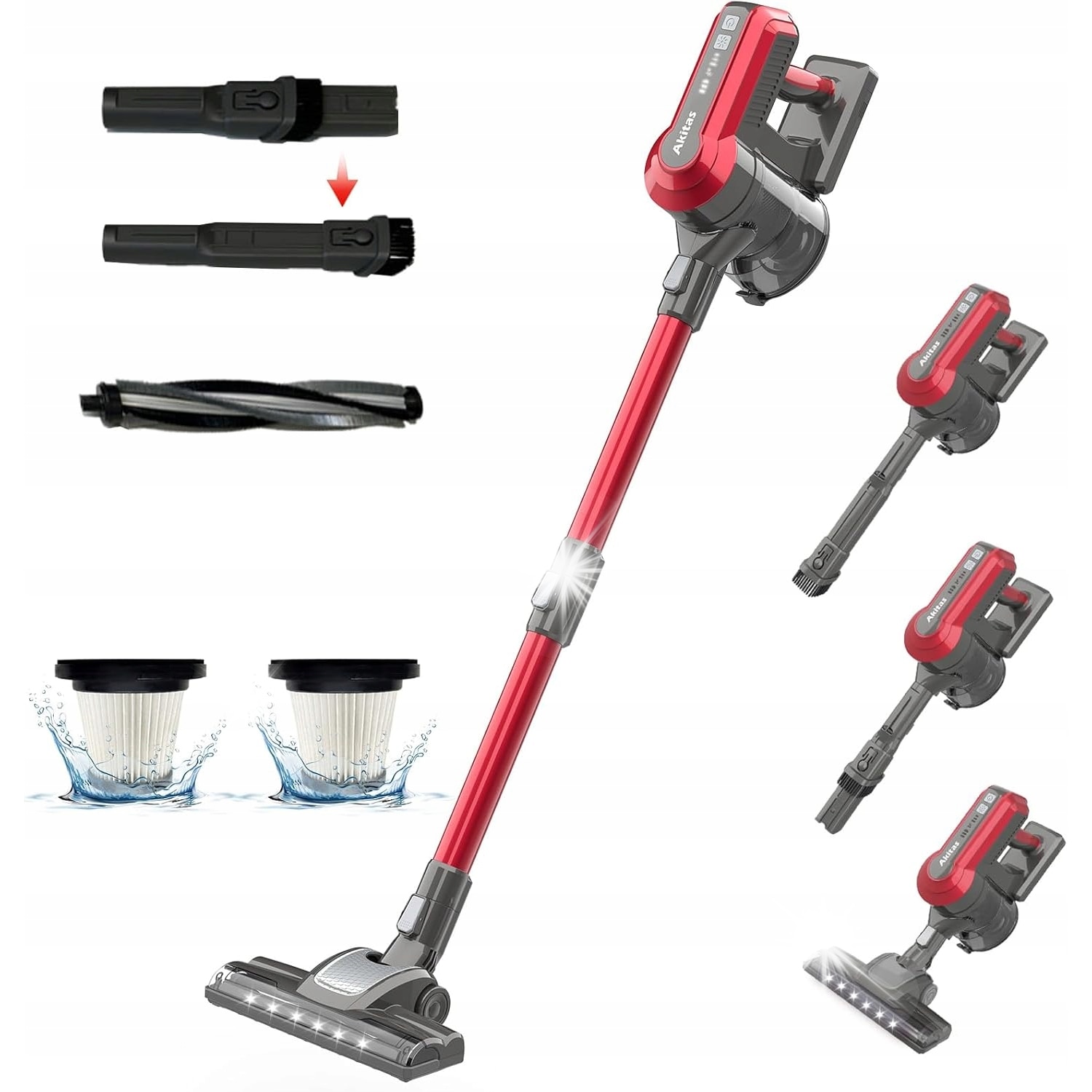 Aspirator fara fir Akitas V10 450W 3 in 1 rosu 25x9x135cm