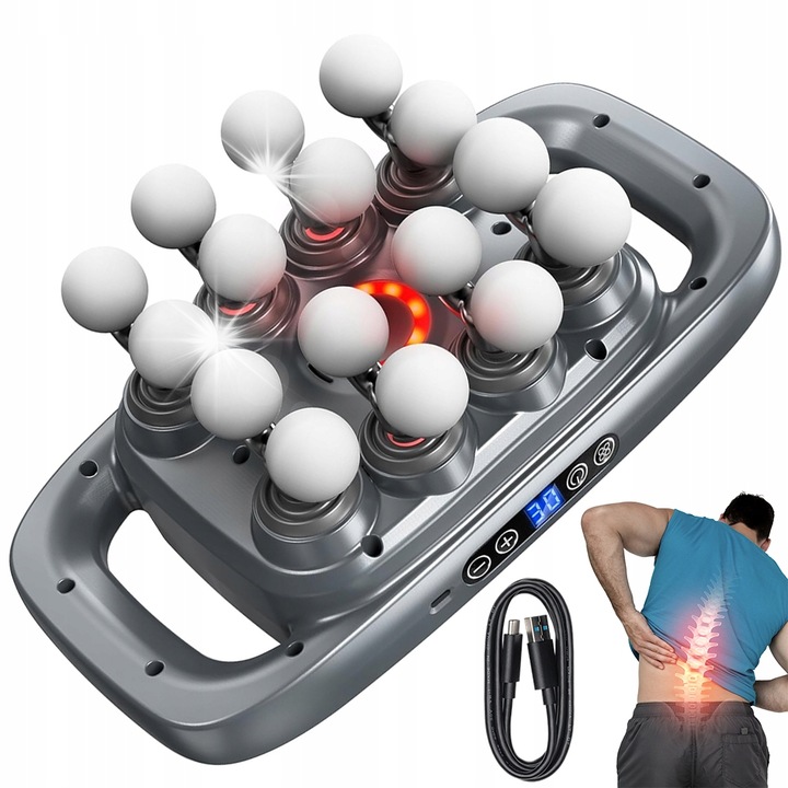 Електрически масажен пистолет, 16 глави, 3 скорости, 320x165x140 мм, черен