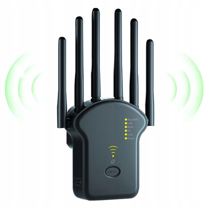 Wi-Fi ismétlő 1200Mb/s, U13 modell, 2.4/5G, fekete, 10,5x11,5x12cm