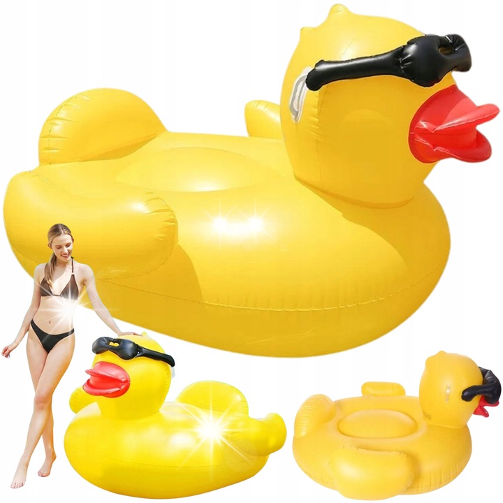 Надуваема патица XXL с очила, 170x145x93см, жълта