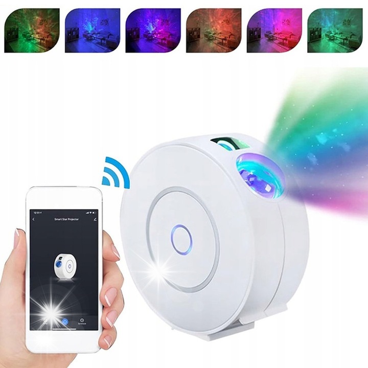 Proiector de stele, 8 efecte, 16,2x16,2x6cm, cu control prin aplicatie