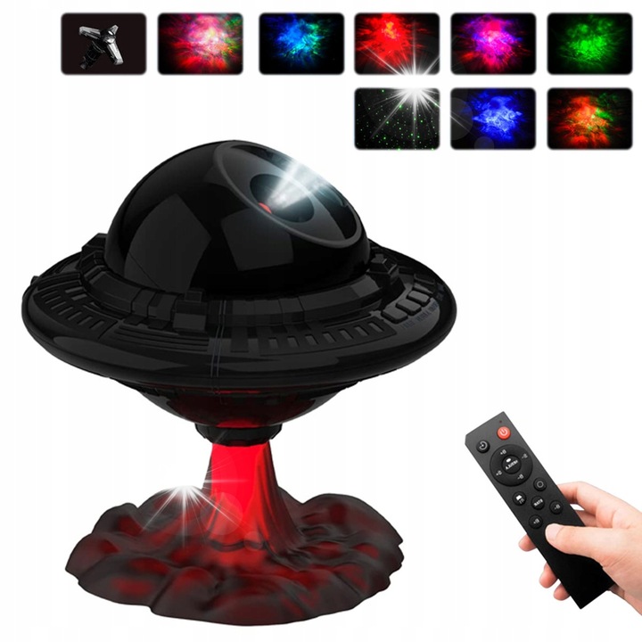 Proiector de stele UFO, lampa de veghe, 9 proiectii, 8 culori, negru, 178x178x181mm, set complet