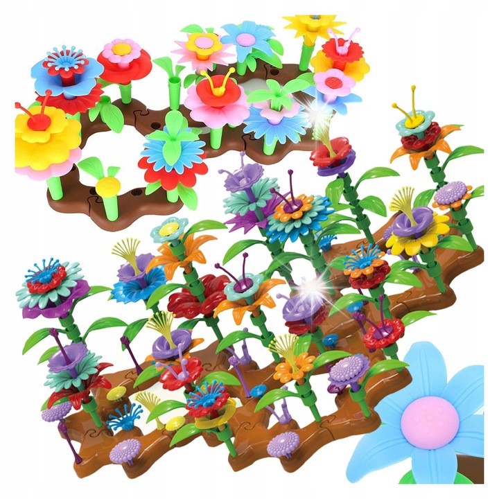 Set de constructie flori, 148 elemente, dimensiuni variate, pentru copii 3+