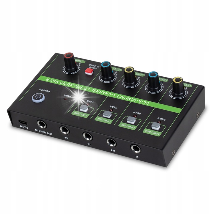 Аудио миксер 4 канала, M3, моно, стерео, черен цвят