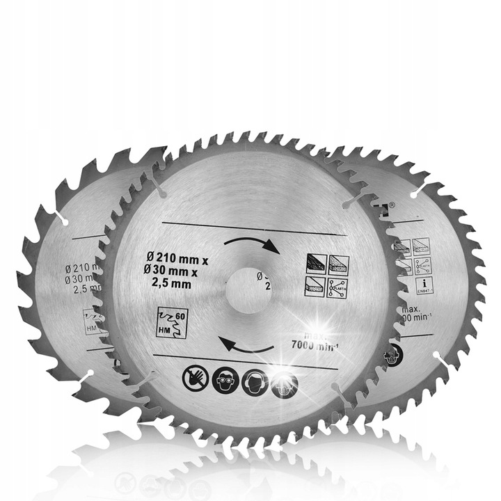 Set 3 discuri de taiere pentru lemn, 210mm x 30mm