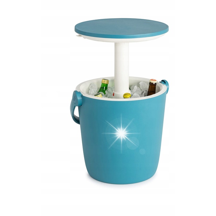 Masa gradina, mini frigider portabil, 2 in 1, albastru, 38x38x37,5cm, capacitate 16l