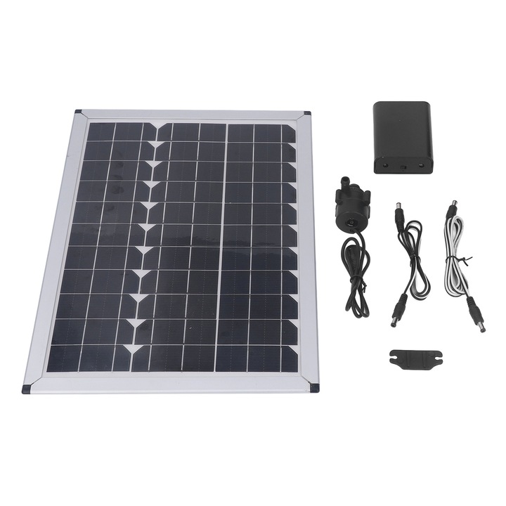 Комплект соларна помпа за фонтан с панел, 20W, PVC, 800 л/ч, 12V