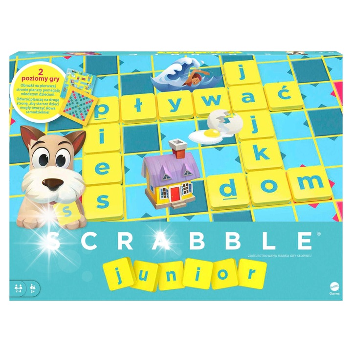 Joc de societate, Scrabble Junior, cu litere si imagini, multicolor, pentru copii