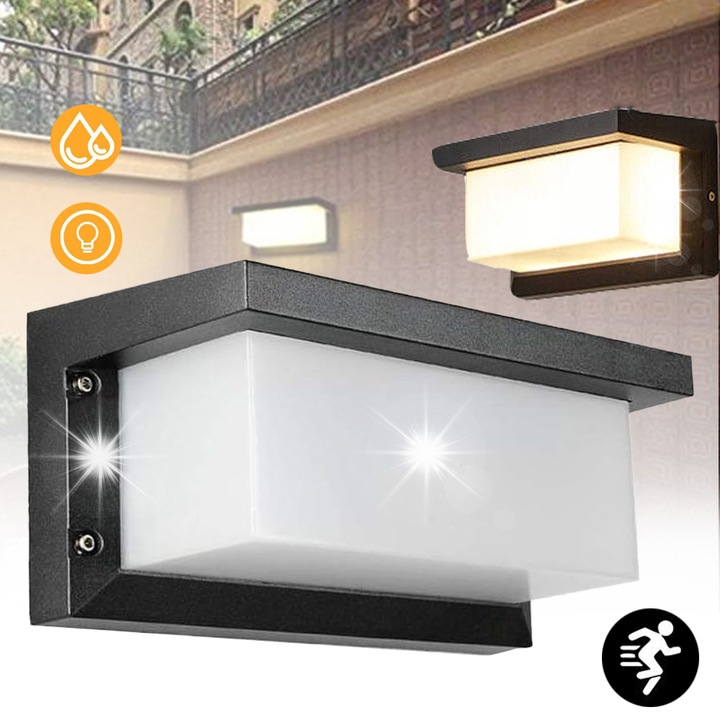 Aplica LED 18W cu senzor de miscare, alb cald/rece, IP65, 26x13x13cm, set 1 buc.