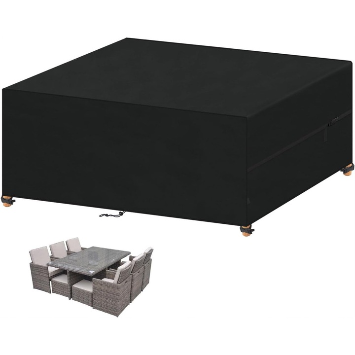 Husa pentru mobilier de gradina, impermeabila, 240x180x75cm, neagra, pentru mese si scaune