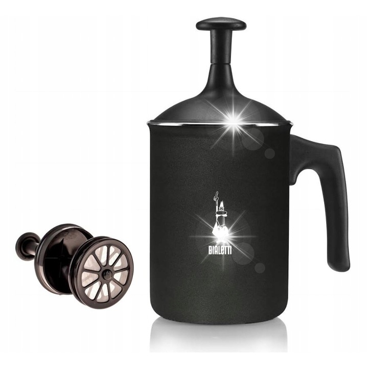 Spumantor de lapte manual Bialetti, capacitate 330ml, negru, din aluminiu, pentru plite ceramice, electrice, gaz.