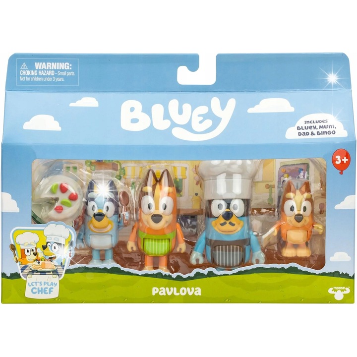 Фигурка Bluey, комплект 4 броя, семейство Heeler, аксесоари, многоцветен