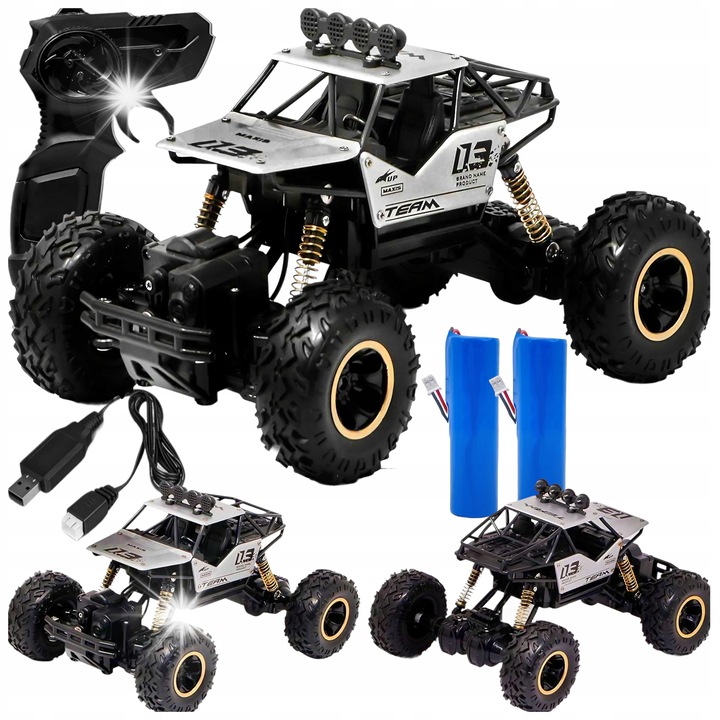 Masinarc remote control 4x4, model 1:16, caroserie metalica, 2 acumulatori 1200 mAh, dimensiuni 28x18x16cm