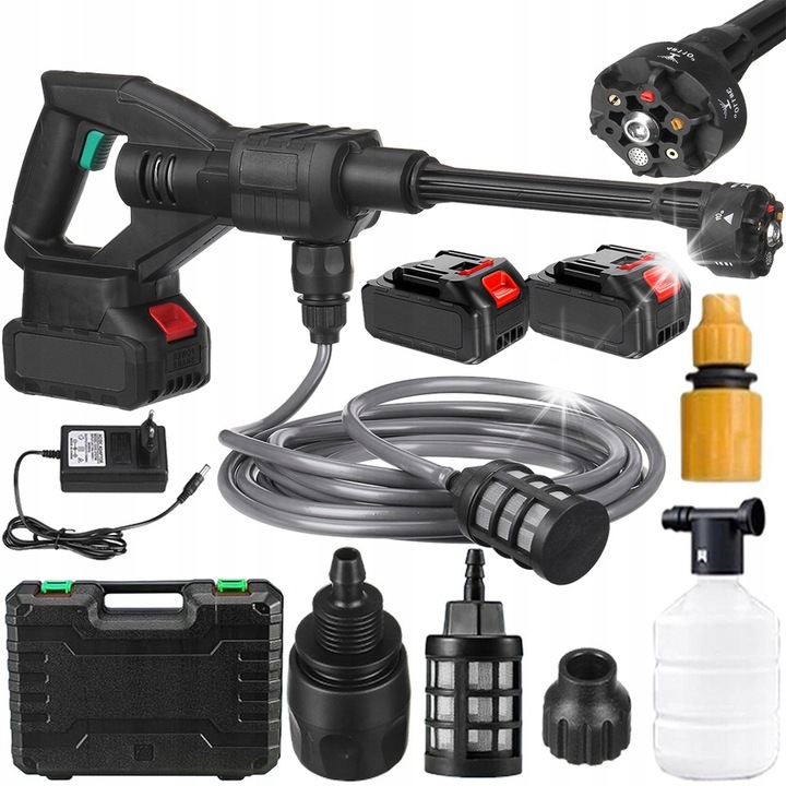 Spalator cu presiune wireless, 100 Bar, 2x1500 mAh, negru, set complet