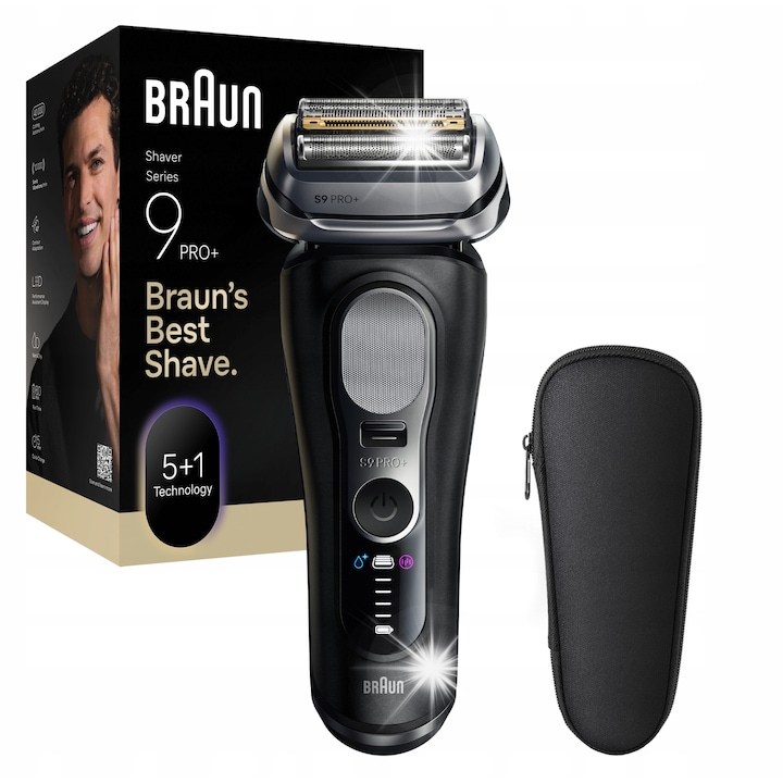 Електрическа самобръсначка Braun Series 9 PRO+ 9600S, 5+1, Pro SensoAdapt, черна, комплект с калъф и аксесоари