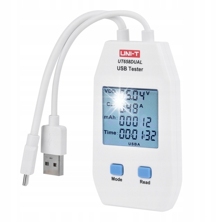 Tester USB LCD UT658 Dual, UNI-Y masurare tensiune si curent, alb
