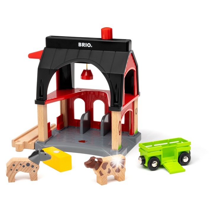 Brio Stodola állatszállító kocsi szett, 2 állat, utánfutó, 14x11x18cm, többszínű