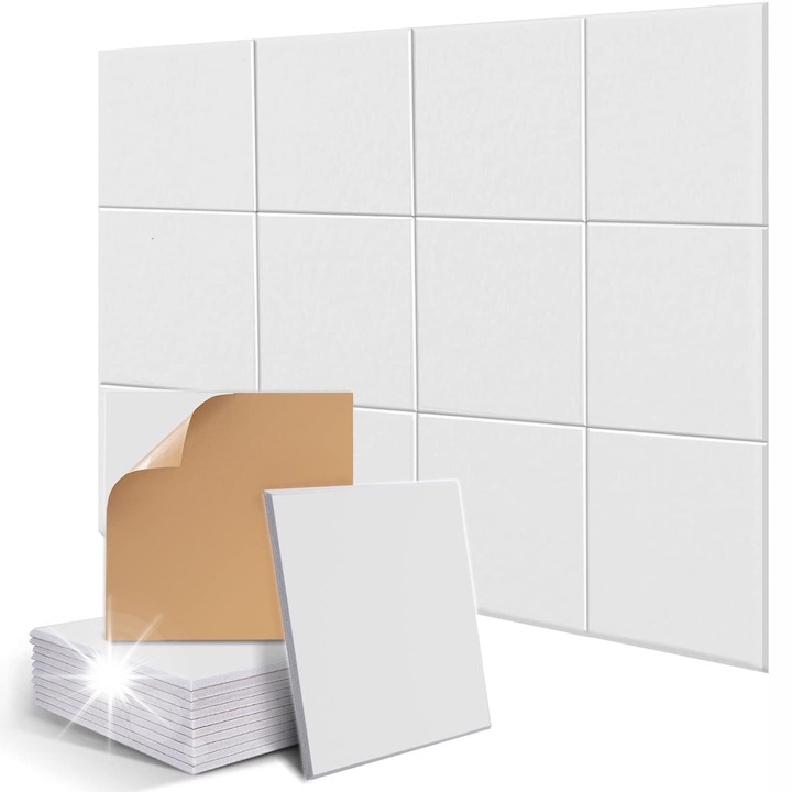 12 db öntapadós akusztikus panel készlet, poliészter, fehér, 30x30cm