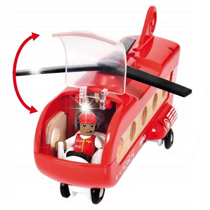 Set elicopter transport Brio, figura pilot, 2 vagoane, 22,6x14,9x11,4cm