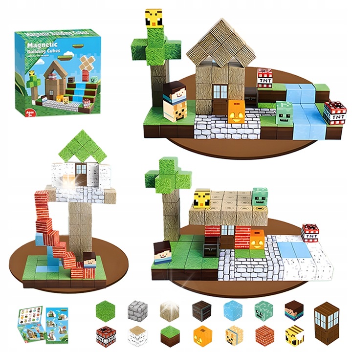 Set de constructie, 100 blocuri magnetice, 1 figura, multicolor