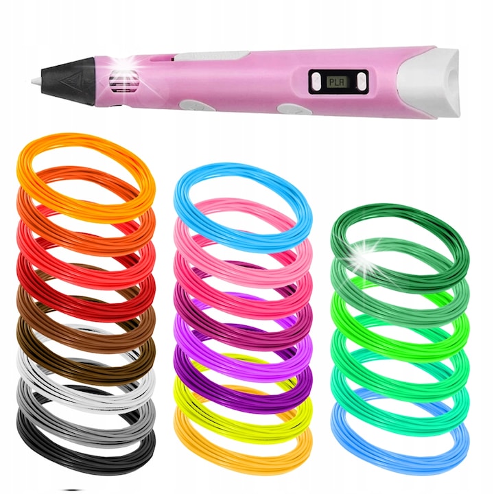 Pix 3D cu set de 23 cartuse PLA, roz, 115m, model premium 2022/2023