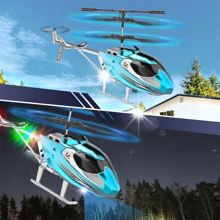 Helicopter RC cu LED, 21x3,8x10,5cm, albastru, 16 minute zbor, control 50m