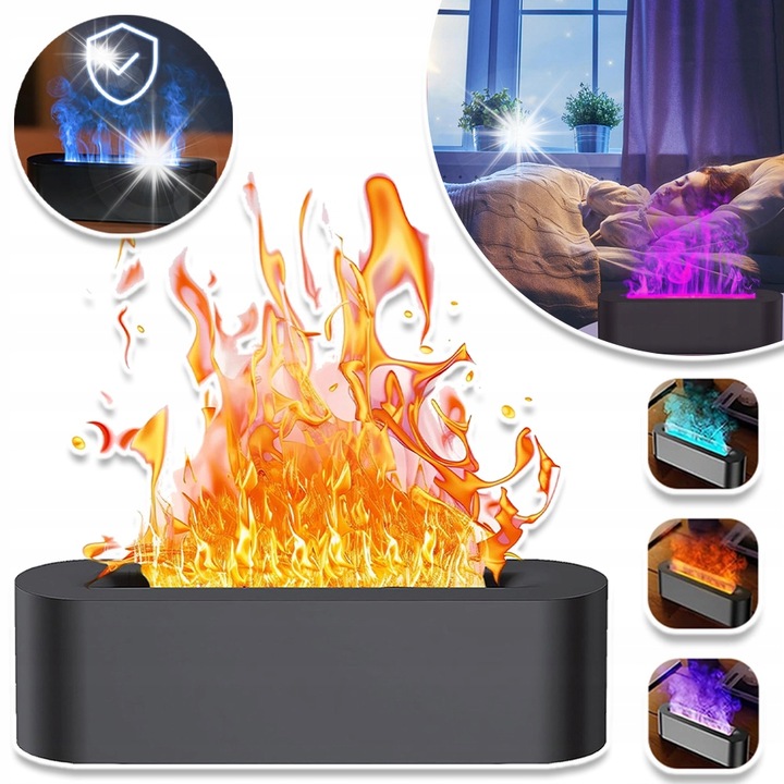 3 az 1-ben párásító és aroma diffúzor, fekete, 26x7,3x8cm, többszínű LED fényekkel