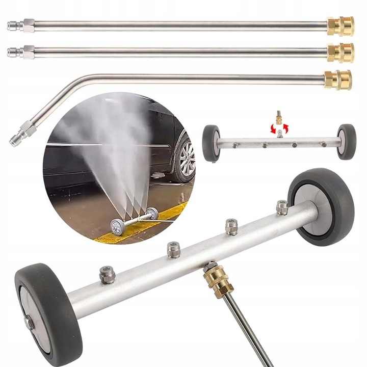 Set de accesorii pentru curatare sub caroserie, 39cm, 2 duze, argintie