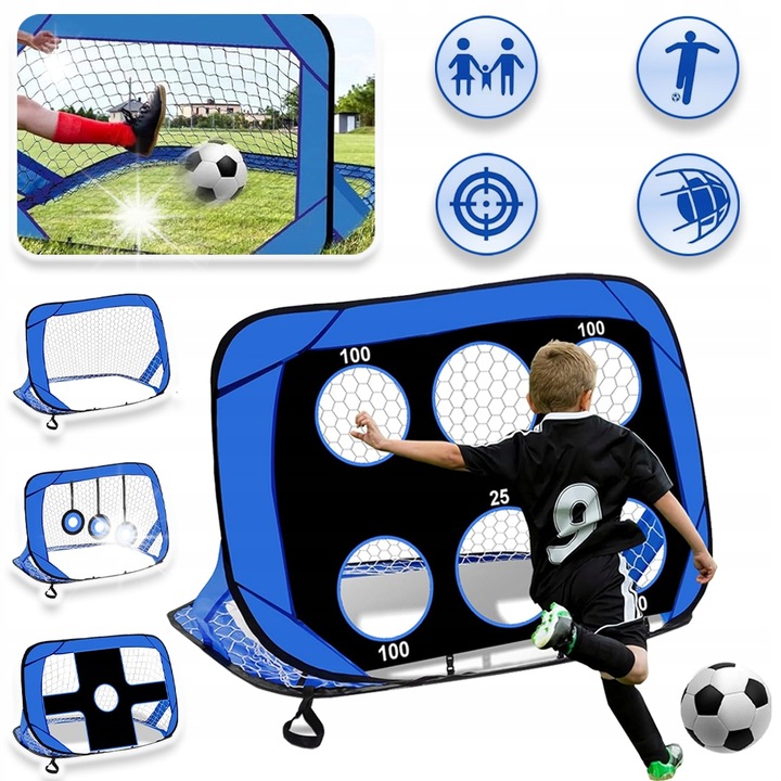 Poarta de fotbal portabila pentru copii, 120x80x80 cm, albastra, set complet cu accesorii