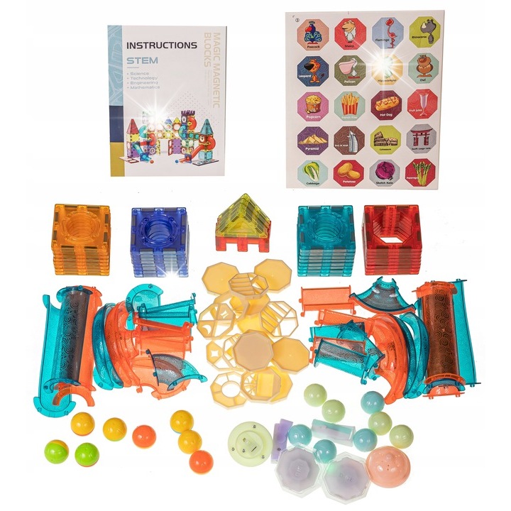 Set de constructie magnetic, 110 elemente, cu bile, multicolor, XXL