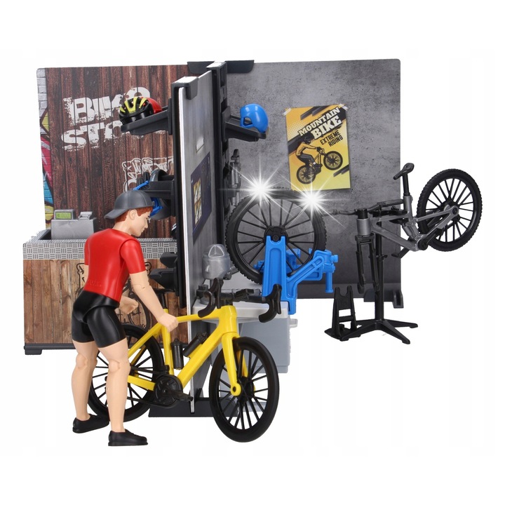 Работилница за велосипеди Bruder, комплект магазин за велосипеди, 1:16, 11 см, за деца 4+