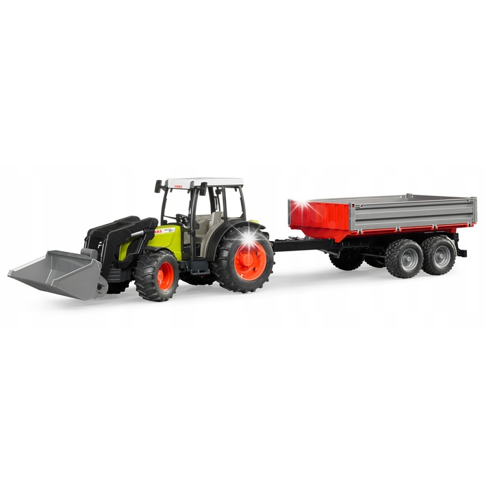 Bruder Claas Nectis 267F játék traktor rakodóval és pótkocsival, zöld-ezüst, 65.5x12.9x15cm