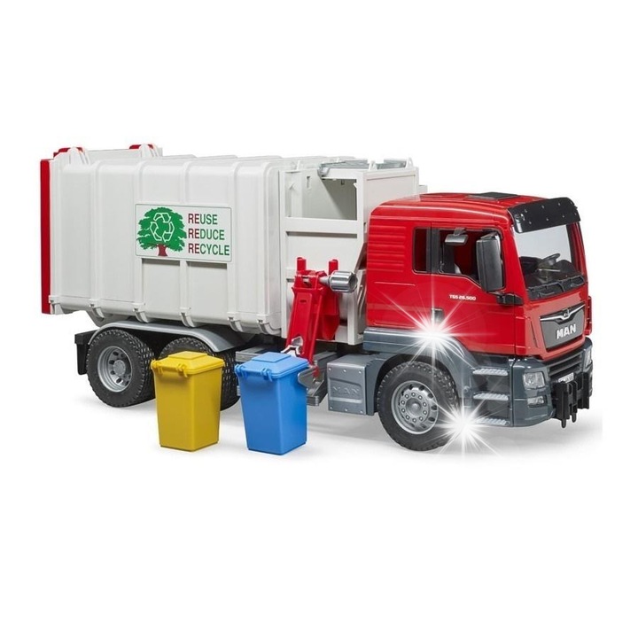 Camion de gunoi Bruder cu incarcare laterala, 1:16, multicolor