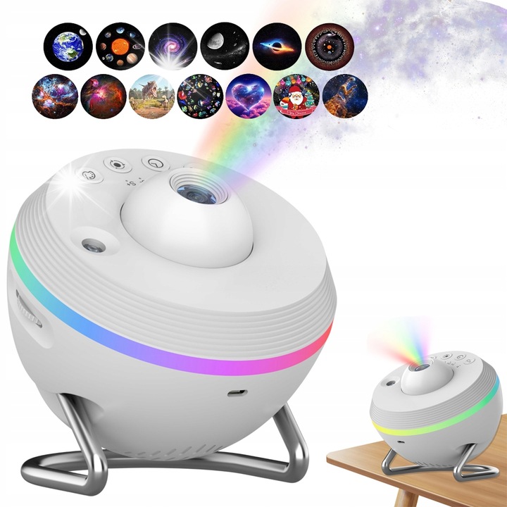 Lampa de veghe copii, 13 proiectii, 6 efecte de lumina, alb, 12x13,5cm