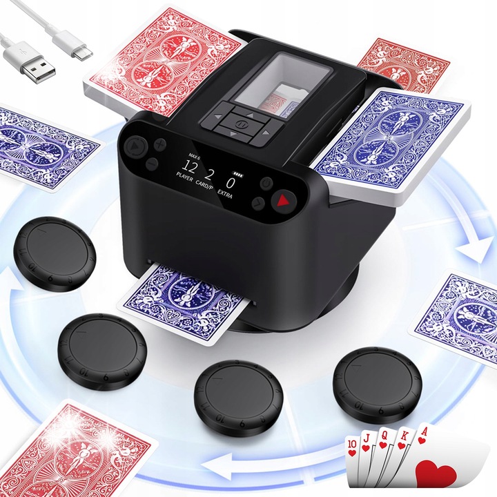 Електрическа машина за разбъркване на карти, черна, 12x12,5x8,5 см