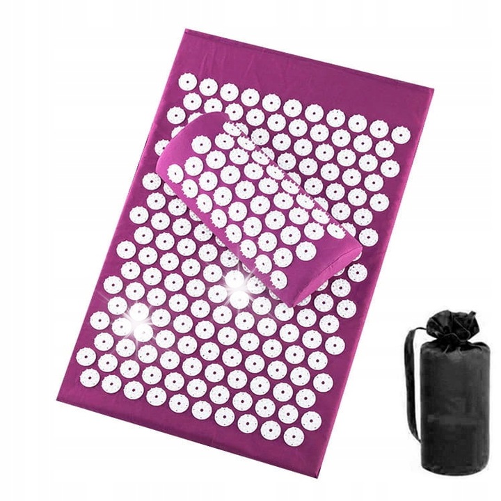 Set masaj acupresura, mata XXL, perna, 3 role, multicolor