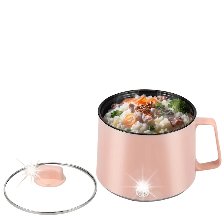 Multicooker, 1.7L, 220V, 2 setari de putere, otel inoxidabil, roz, 17x25cm
