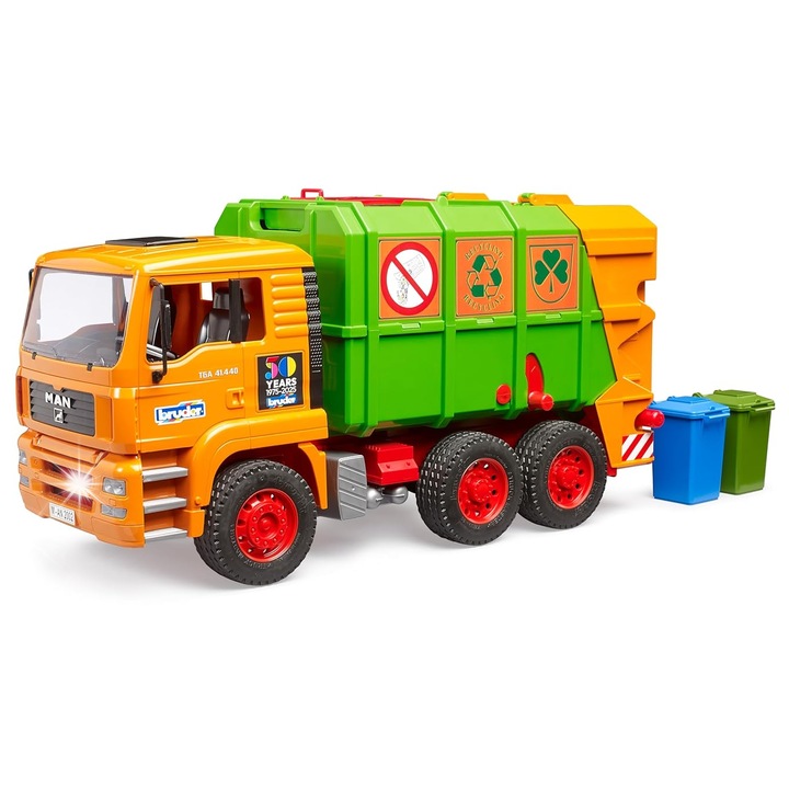 Camion de gunoi Bruder MAN TGA, set cu 2 cosuri, 52x18x25,8cm