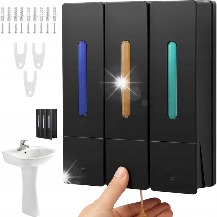 3 az 1-ben szappanadagoló, falra szerelhető, ABS, tartós, szett