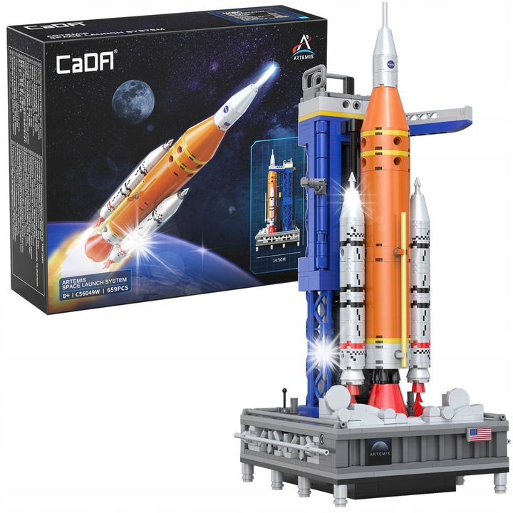 Set de constructie Cada, racheta spatiala Artemis SLS, 659 elemente, 32x13x14,5cm