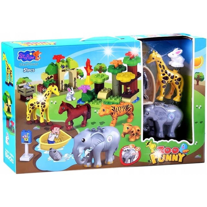 Set de constructie Stapaw Zoo, 51 elemente, animale