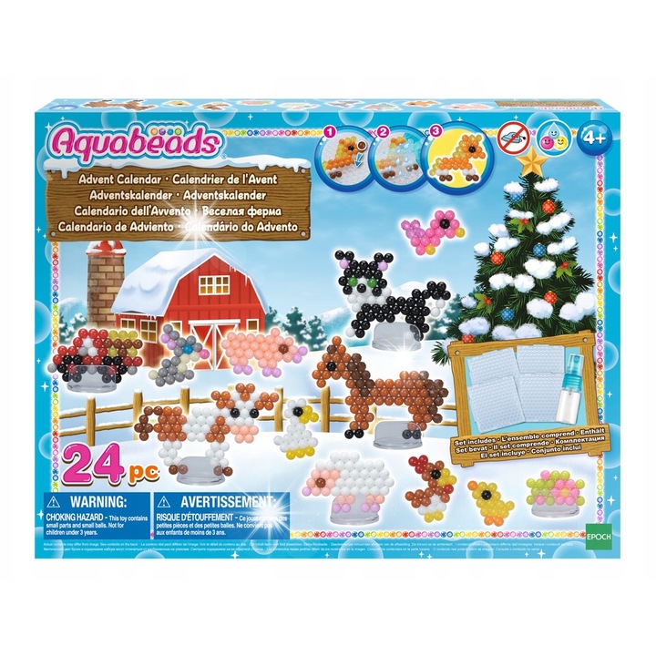 Aquabeads kézműves készletek, 24 figura, farm témájú, 4x tartó, 16 alkotás