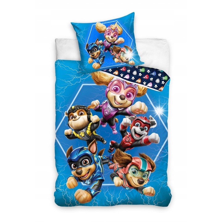 PSI PATROL ágynemű garnitúra, 160x200 cm, 100% pamut, cipzárral, többszínű