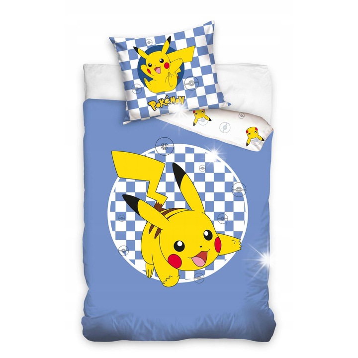 Carbotex Pikachu gyerek ágyneműhuzat, 160x200cm, 100% pamut, 3 részes, antiallergén