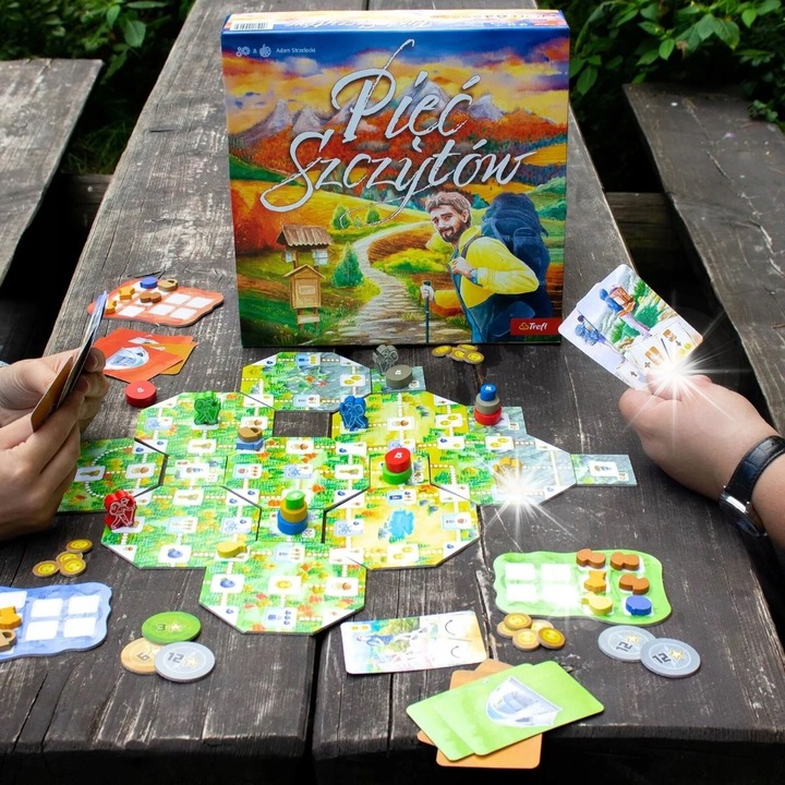 Настолна игра Piec Szczytow, 14 плочки терен, 5 дъски за раници, многоцветна, 2-5 играчи