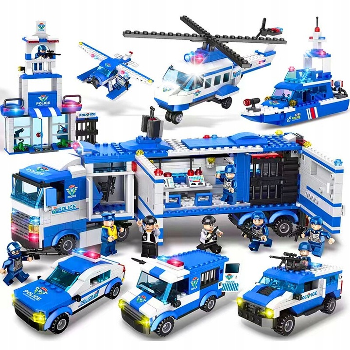 Set de constructie Politist 8 in 1, 1122 elemente, cu instructiuni, pentru copii 7+ ani