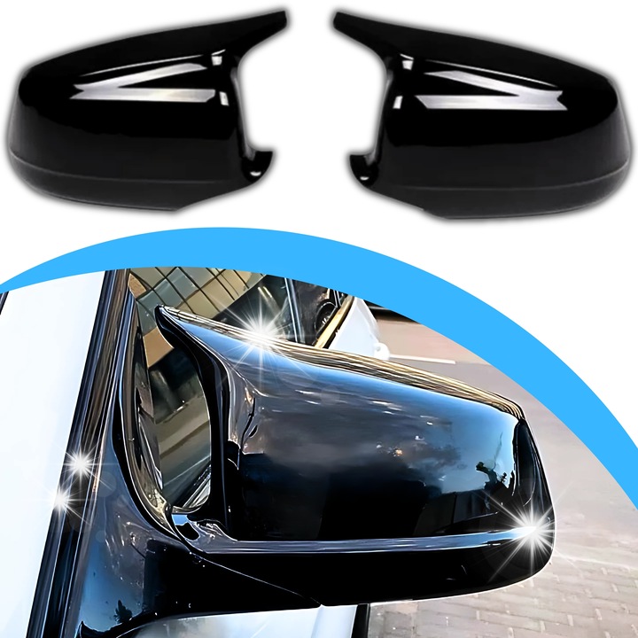 BMW tükörházak, M5-ös megjelenésű szett, zongorafekete színű, E60, F10, F11, F07, F12, F13, F01 modellekhez