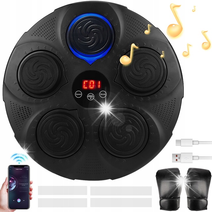 Sac de box cu Bluetooth, masa de antrenament, negru, 40x40cm